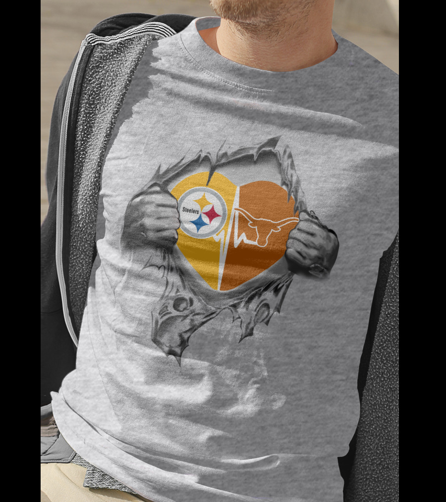 Steelers Texas Longhorns Heart Rip T-Shirt