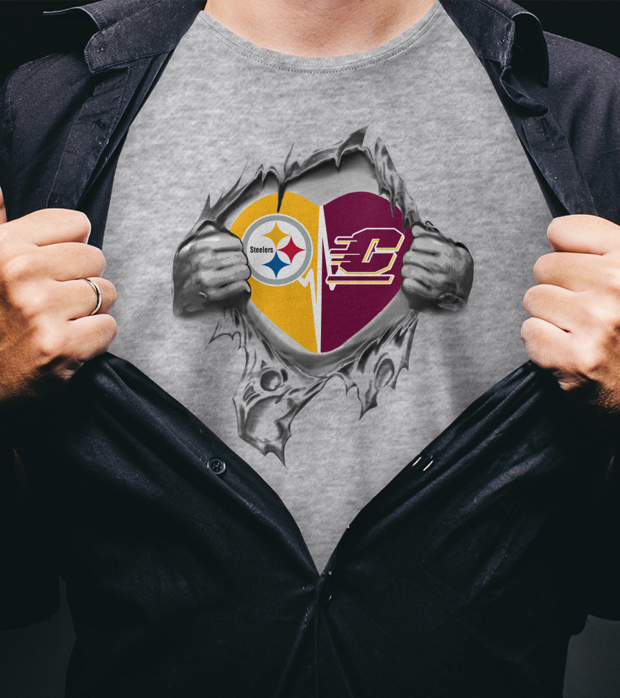 Steelers Central Michigan Chippewas Heart T-Shirt