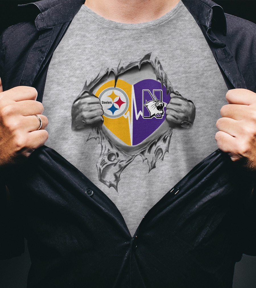 Steelers Northwestern Wildcats Heartbeat Passion T-Shirt