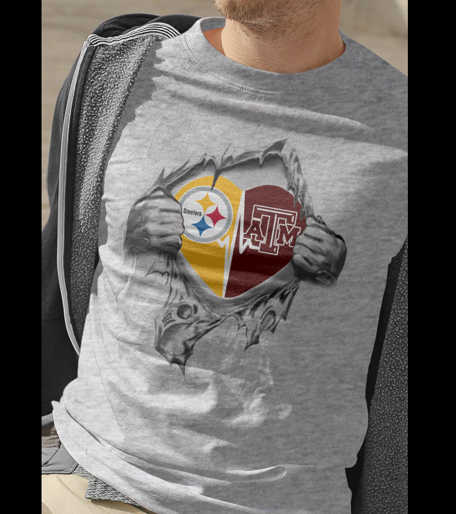 Steelers Texas A&M Aggies Heart Logo Collaboration T-Shirt