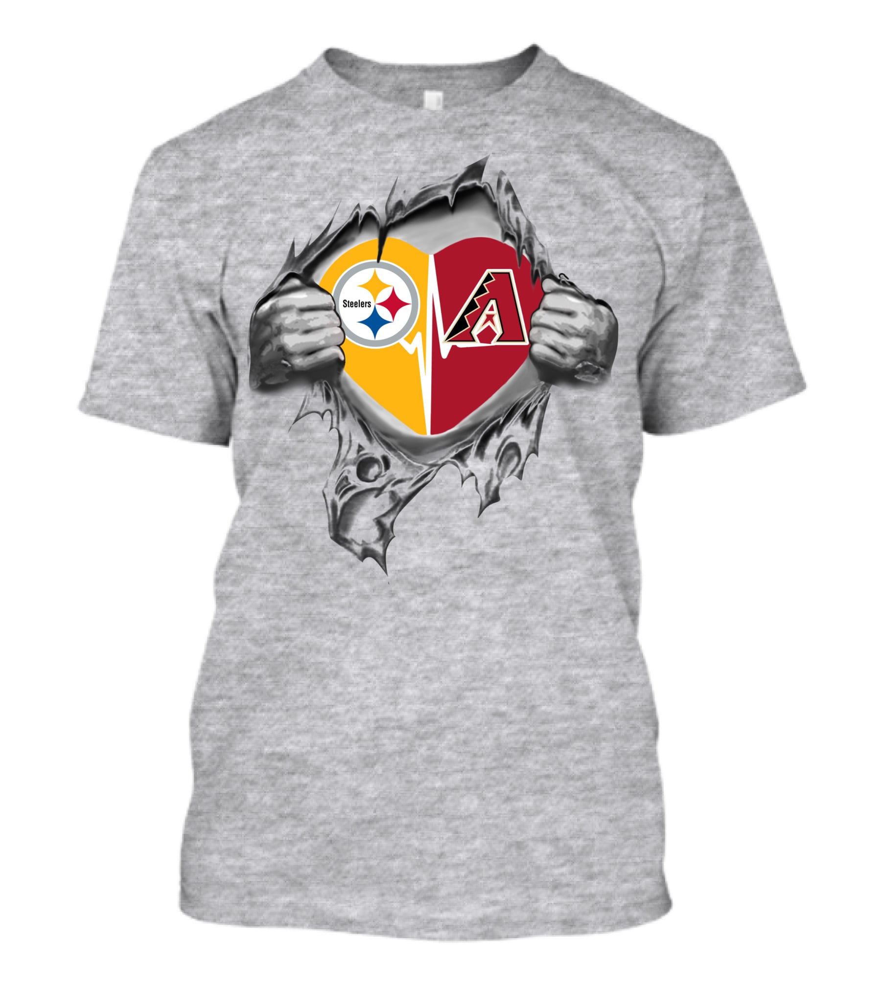 Steelers Arizona Diamondbacks Heart With Logos Inside Ripped T-Shirt