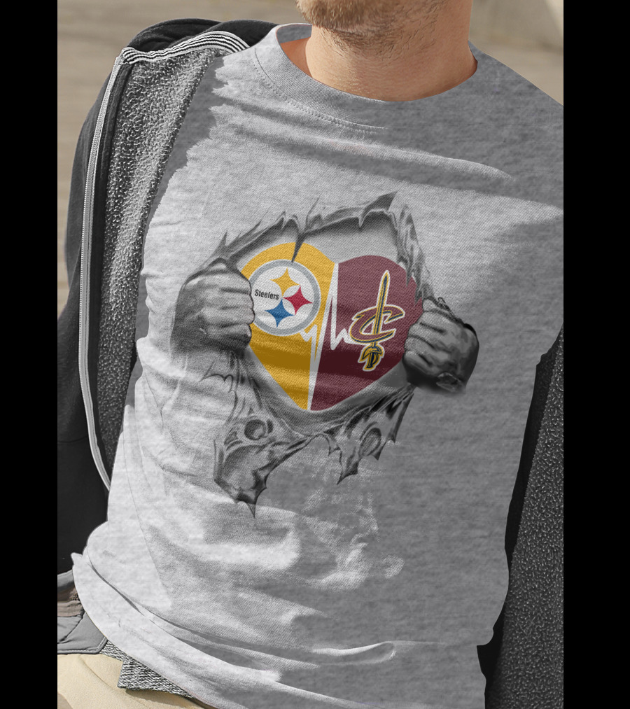 Steelers Cavaliers Heartbeat Passion Logo Fusion T-Shirt