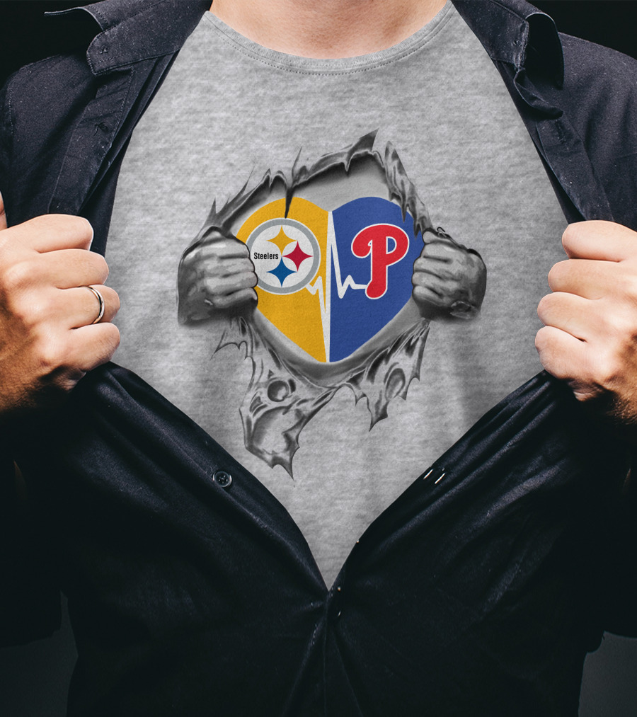 Steelers Philadelphia Phillies Heartbeat Fan Passion T-Shirt