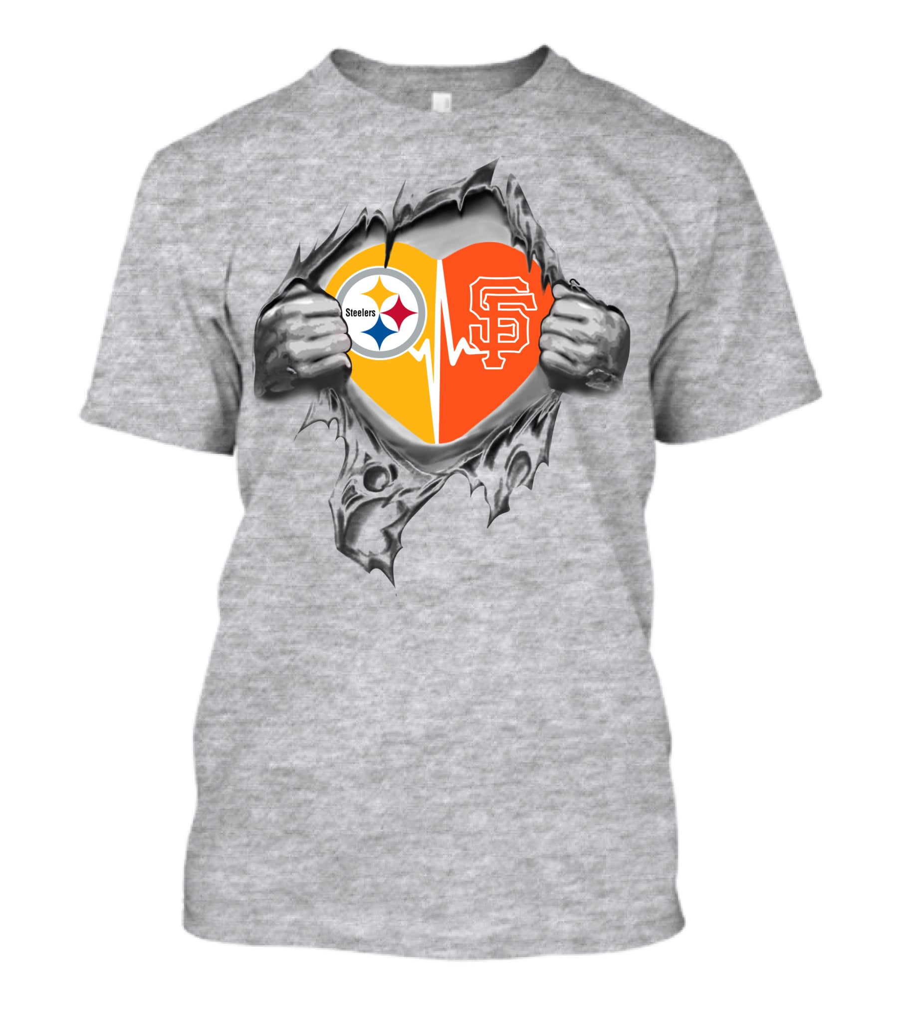 Steelers And San Francisco Giants Heartbeat Passion T-Shirt