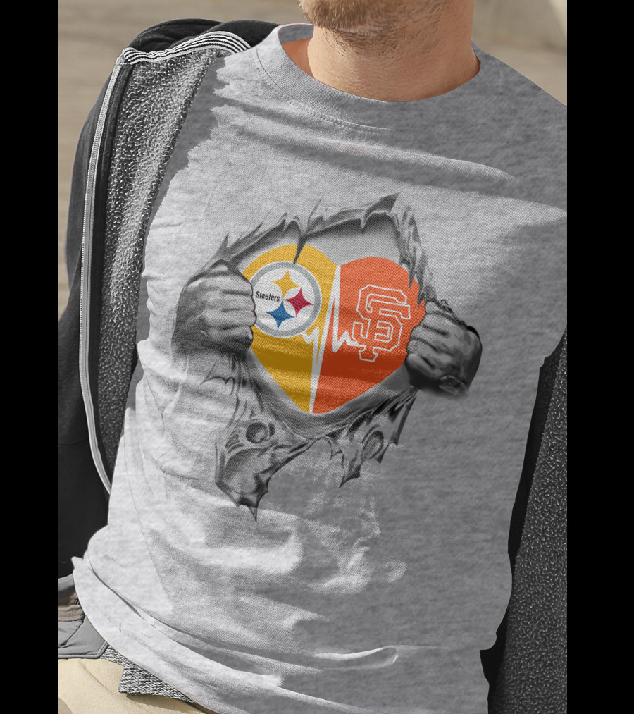 Steelers And San Francisco Giants Heartbeat Passion T-Shirt