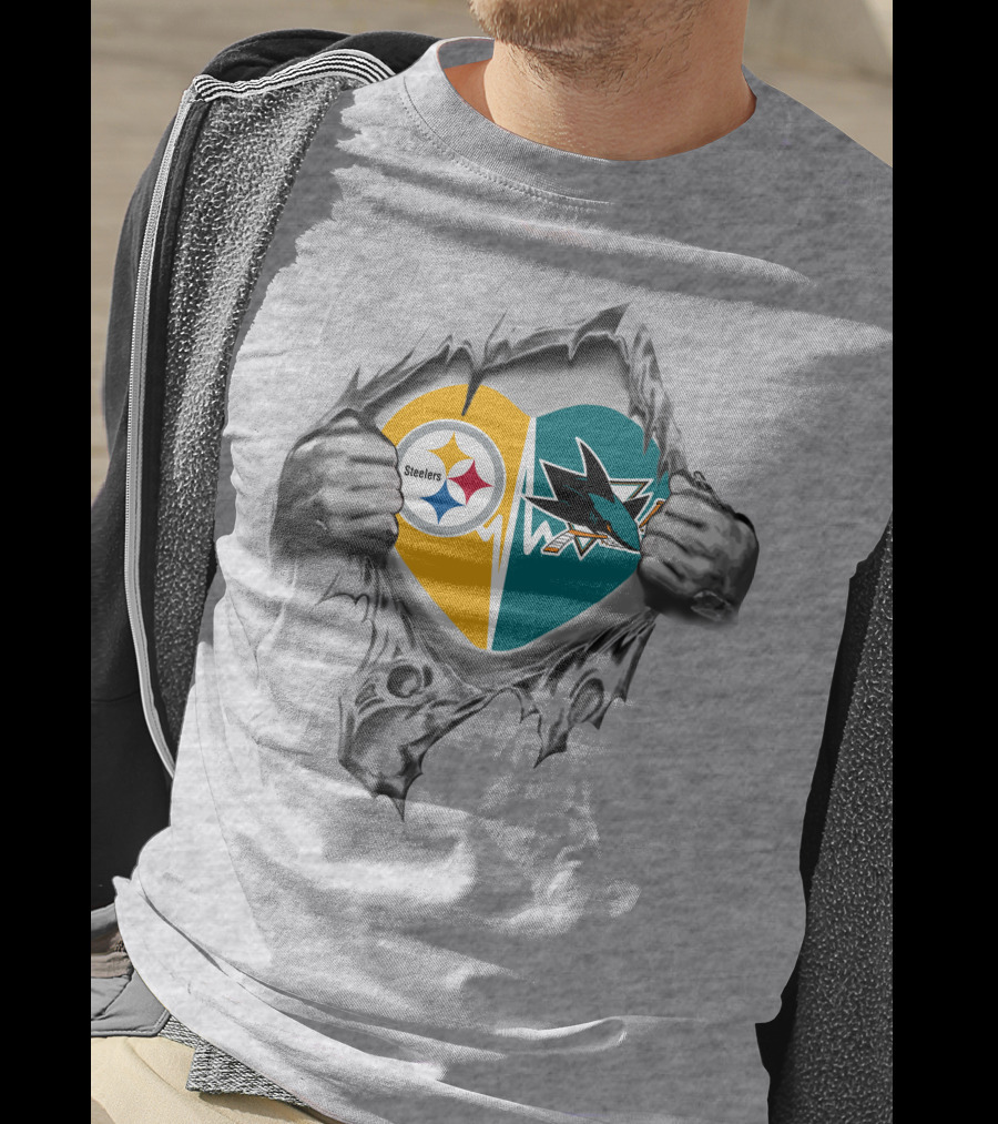 Steelers San Jose Sharks Heart Logo Tear T-Shirt