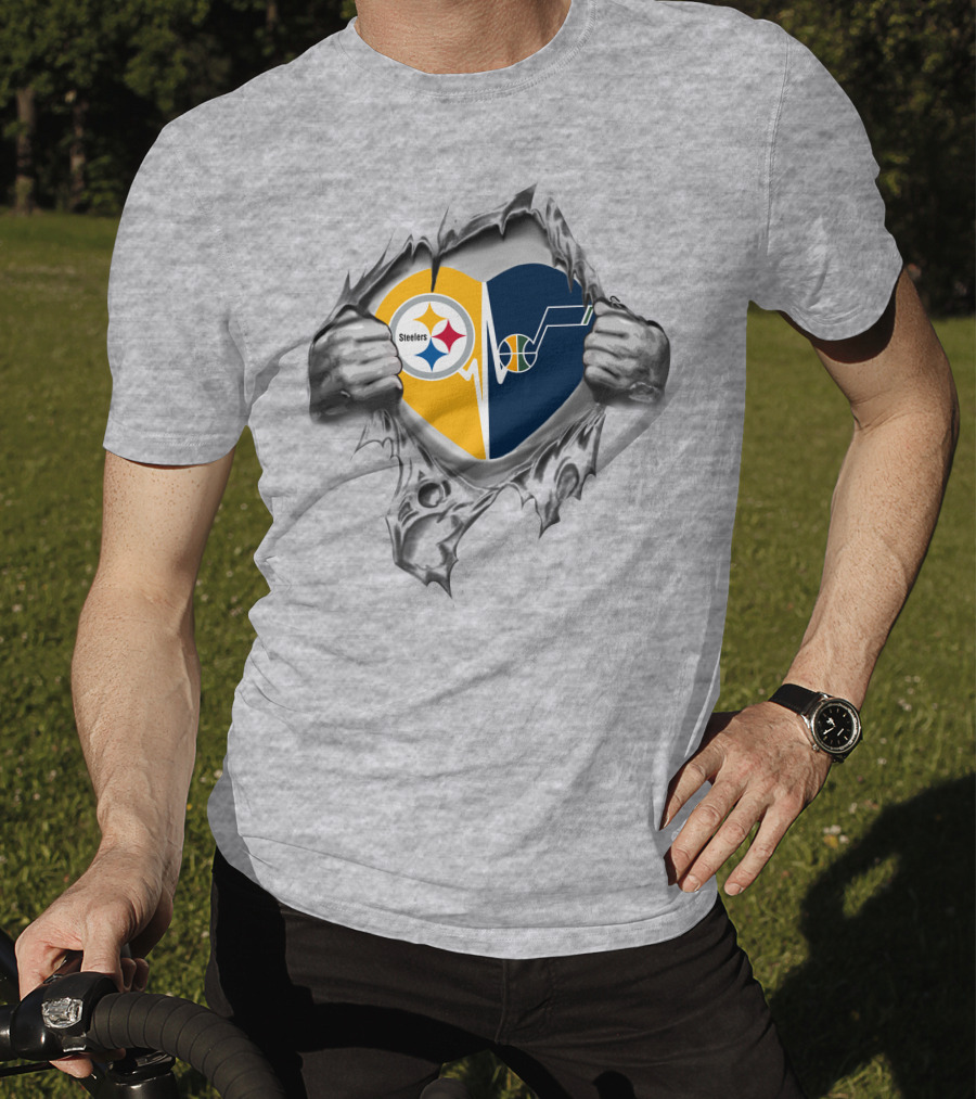 Steelers Utah Jazz Heartbeat Passion Fan Logo Association T-Shirt