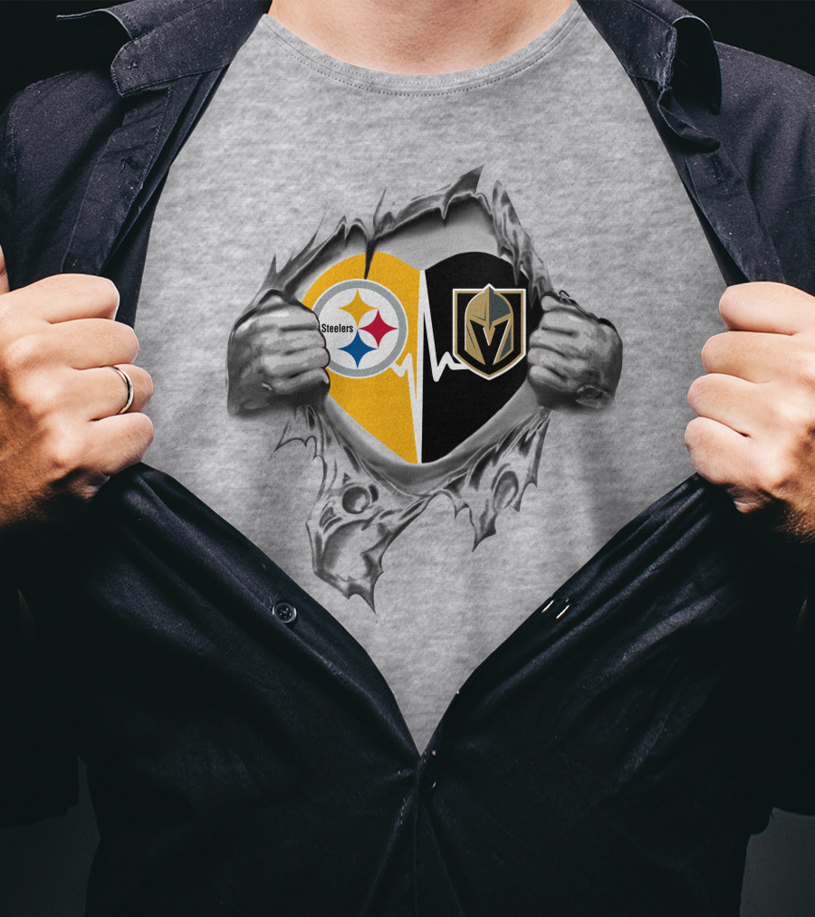 Steelers Vegas Golden Knights Heartbeat Passion T-Shirt