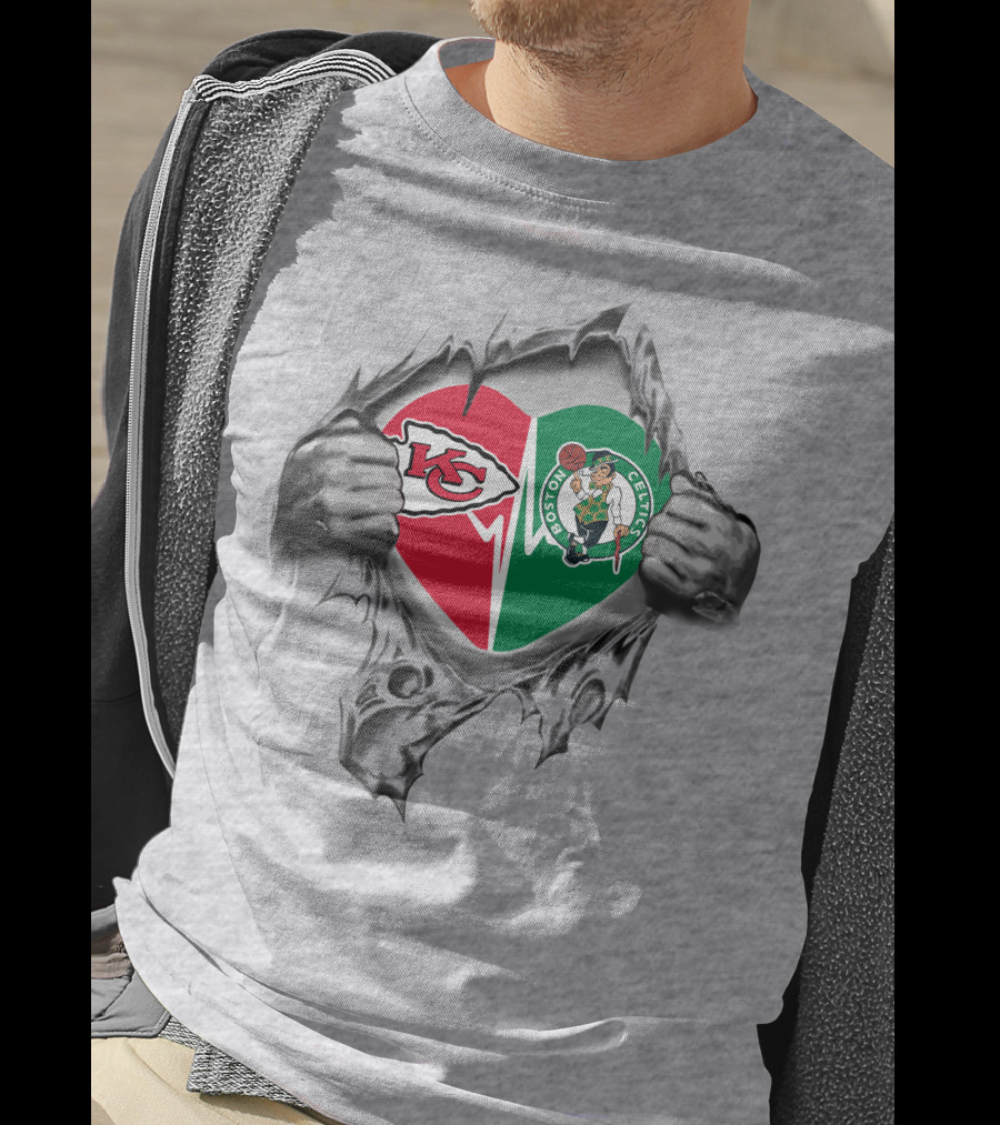 Chiefs Boston Celtics Heart Logo Fusion T-Shirt