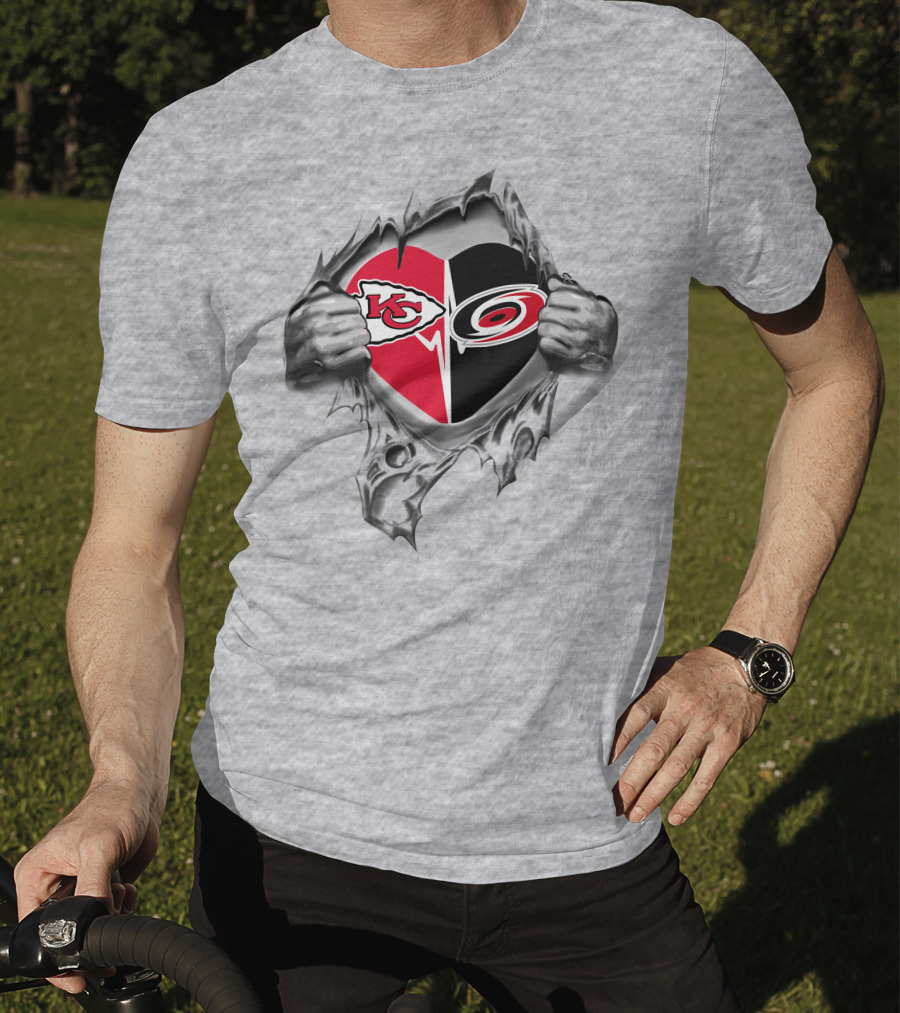 Chiefs Hurricanes Heart Torn Silver Texture Sports Logos T-Shirt