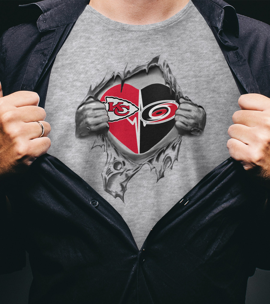 Chiefs Hurricanes Heart Torn Silver Texture Sports Logos T-Shirt