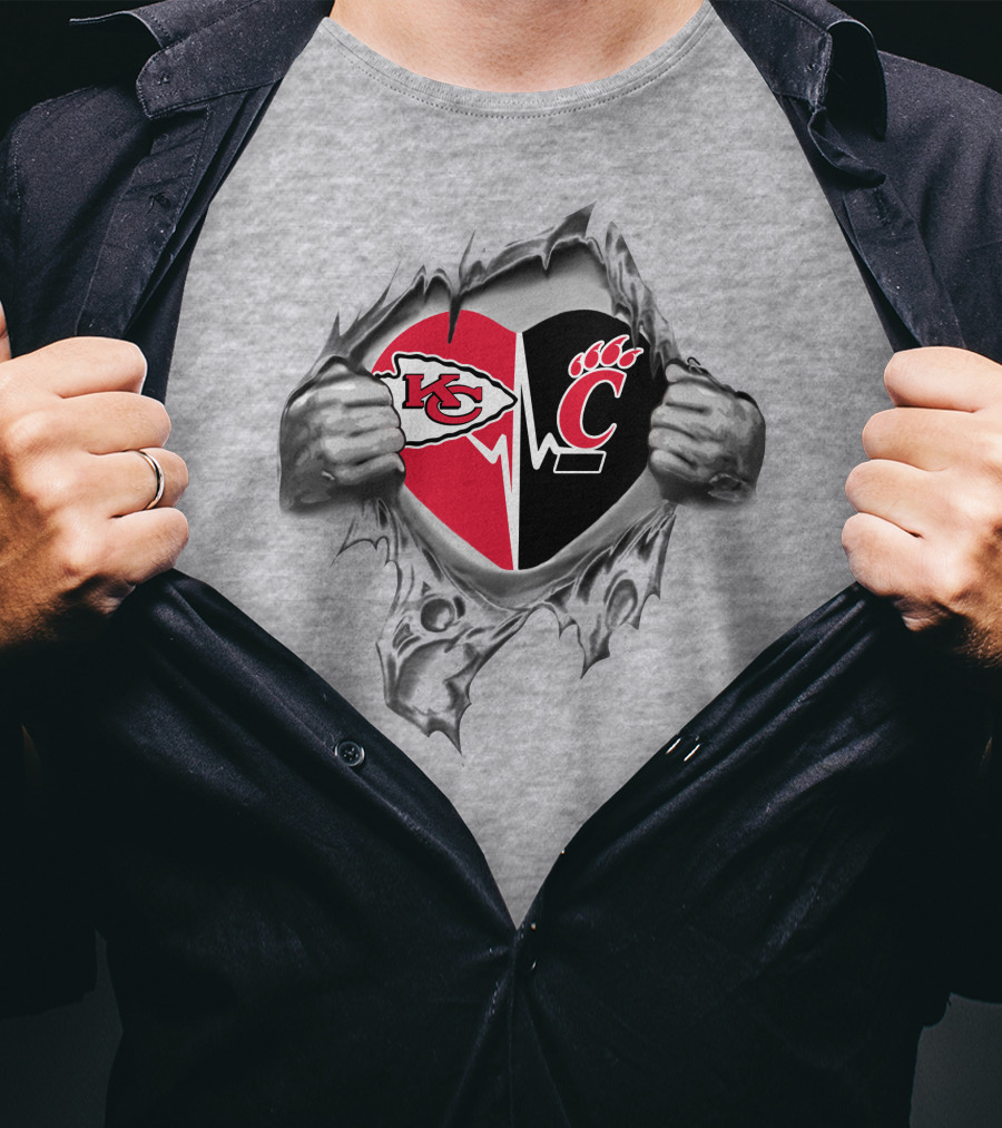 Chiefs Cincinnati Bearcats Heartbeat Passion Breaking Through T-Shirt
