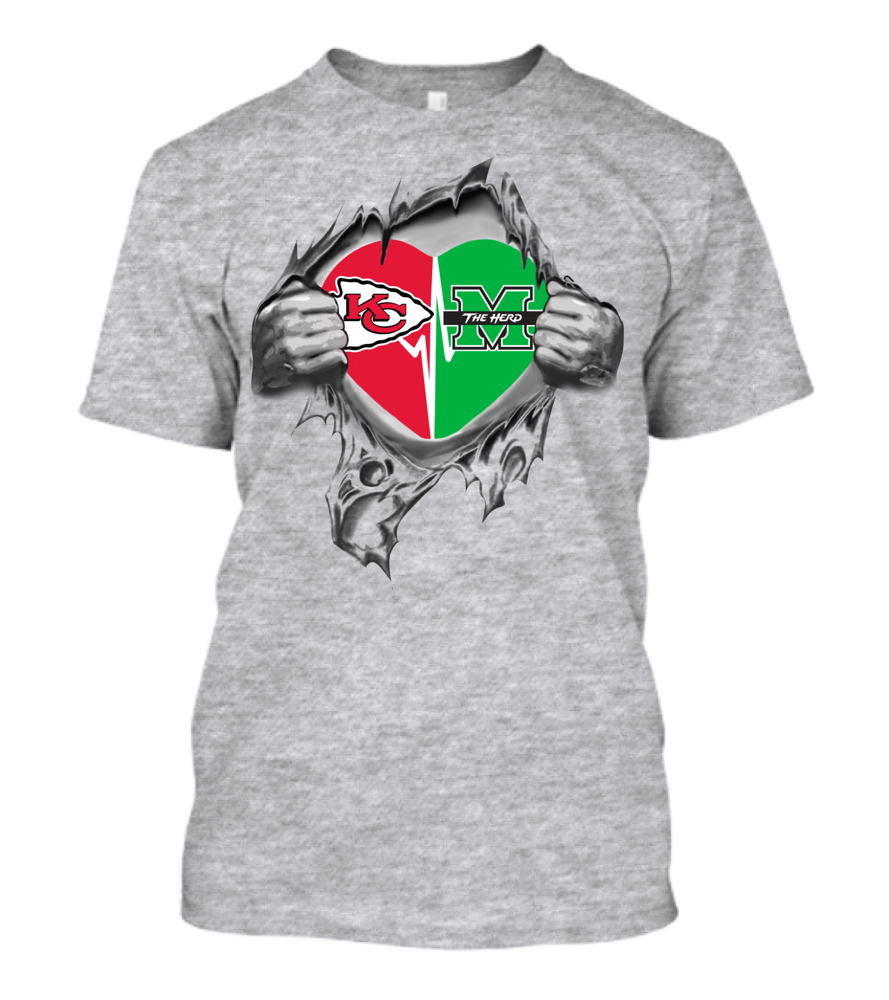 Kansas City Chiefs Marshall Thundering Herd Heart T-Shirt