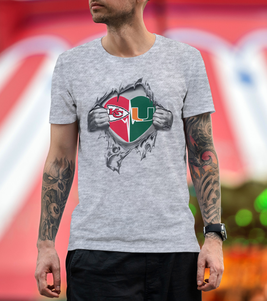 Kansas City Chiefs Miami Hurricanes Heart T-Shirt