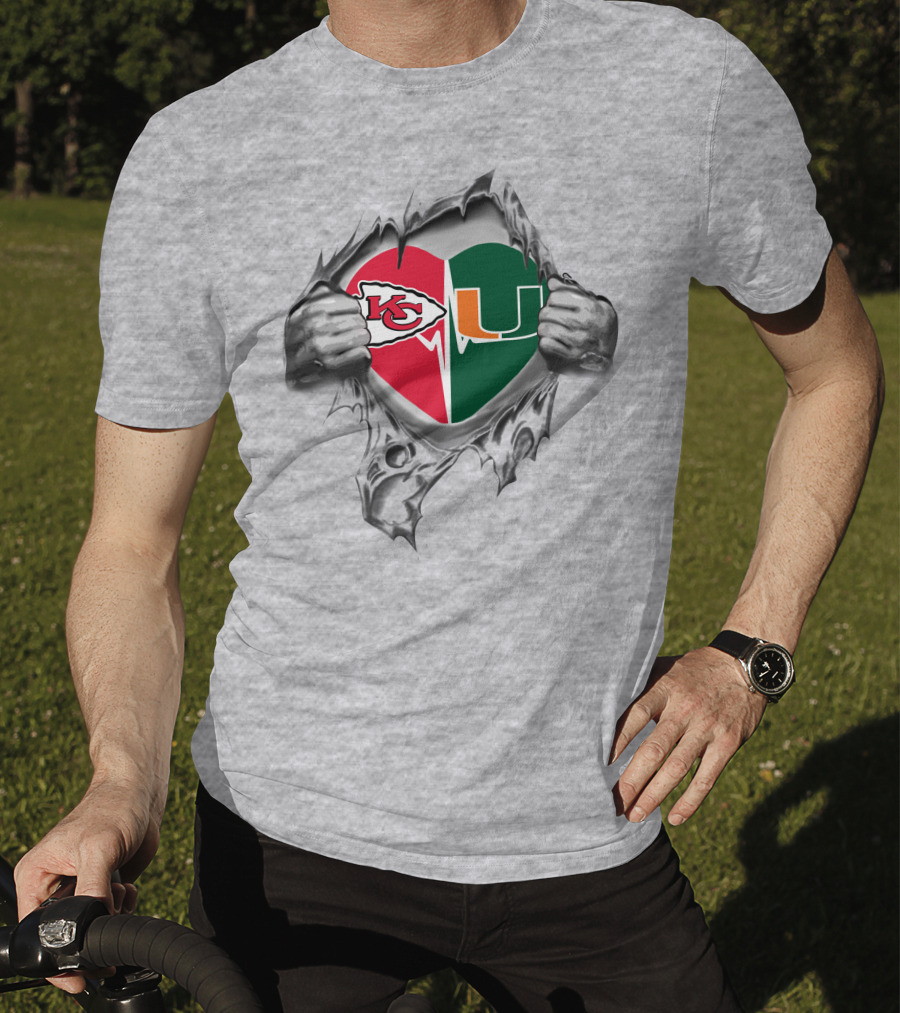 Kansas City Chiefs Miami Hurricanes Heart T-Shirt