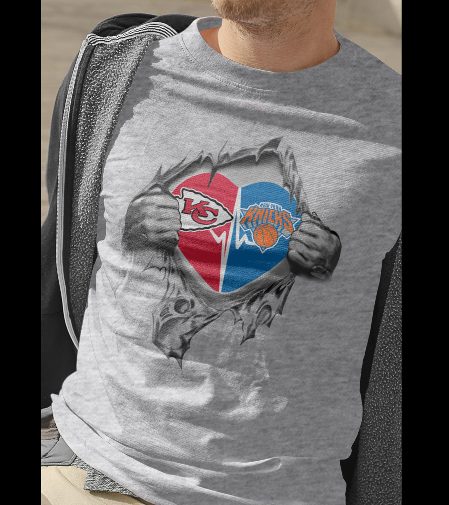 Chiefs New York Knicks Heart Logo Split Emotion T-Shirt