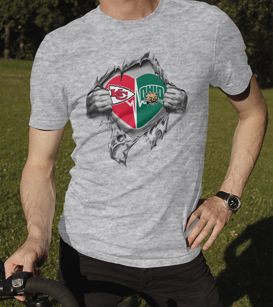 Chiefs Ohio Bobcats Heart Logo Rip T-Shirt