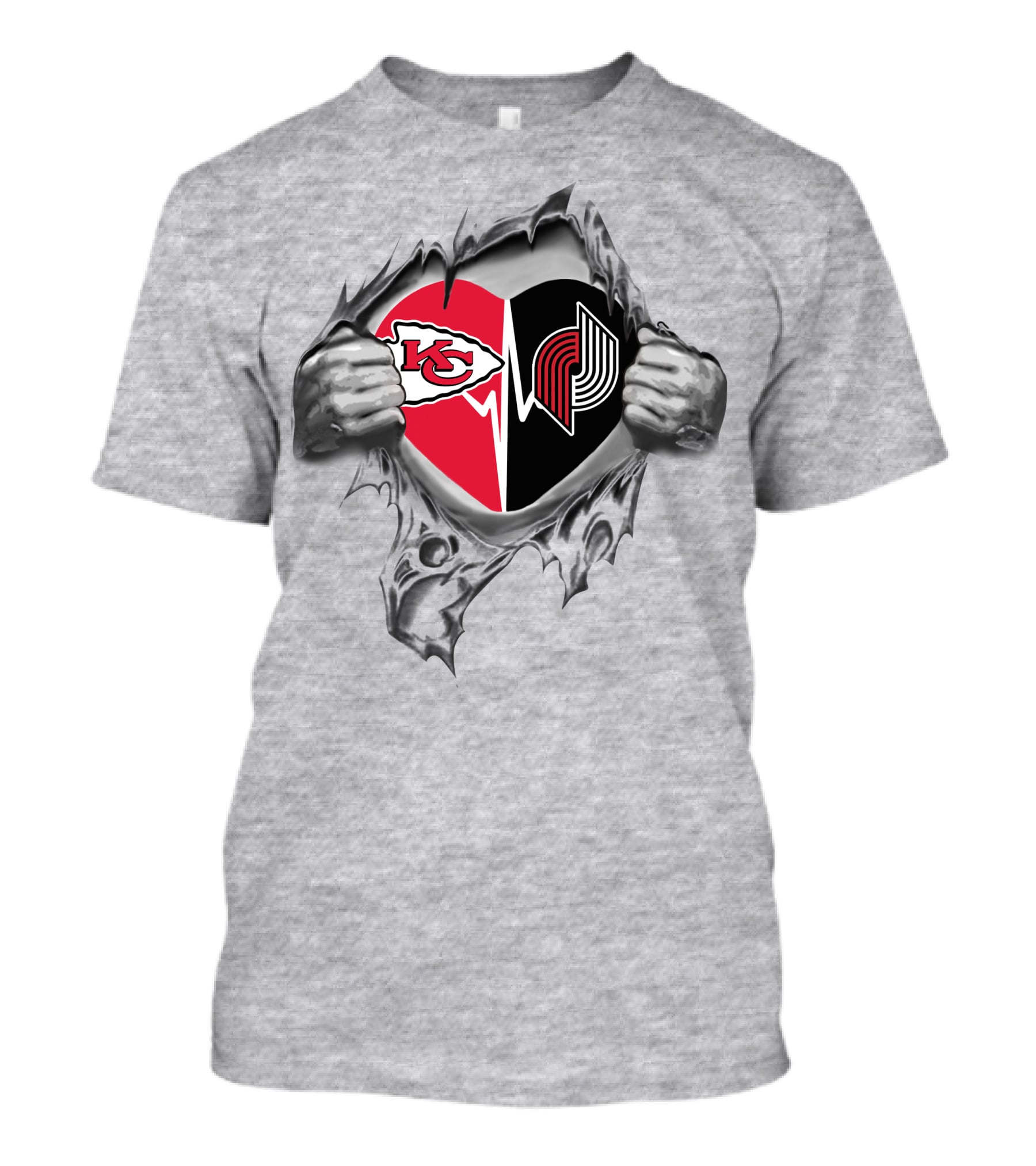 Chiefs Portland Trail Blazers Heart Torn T-Shirt