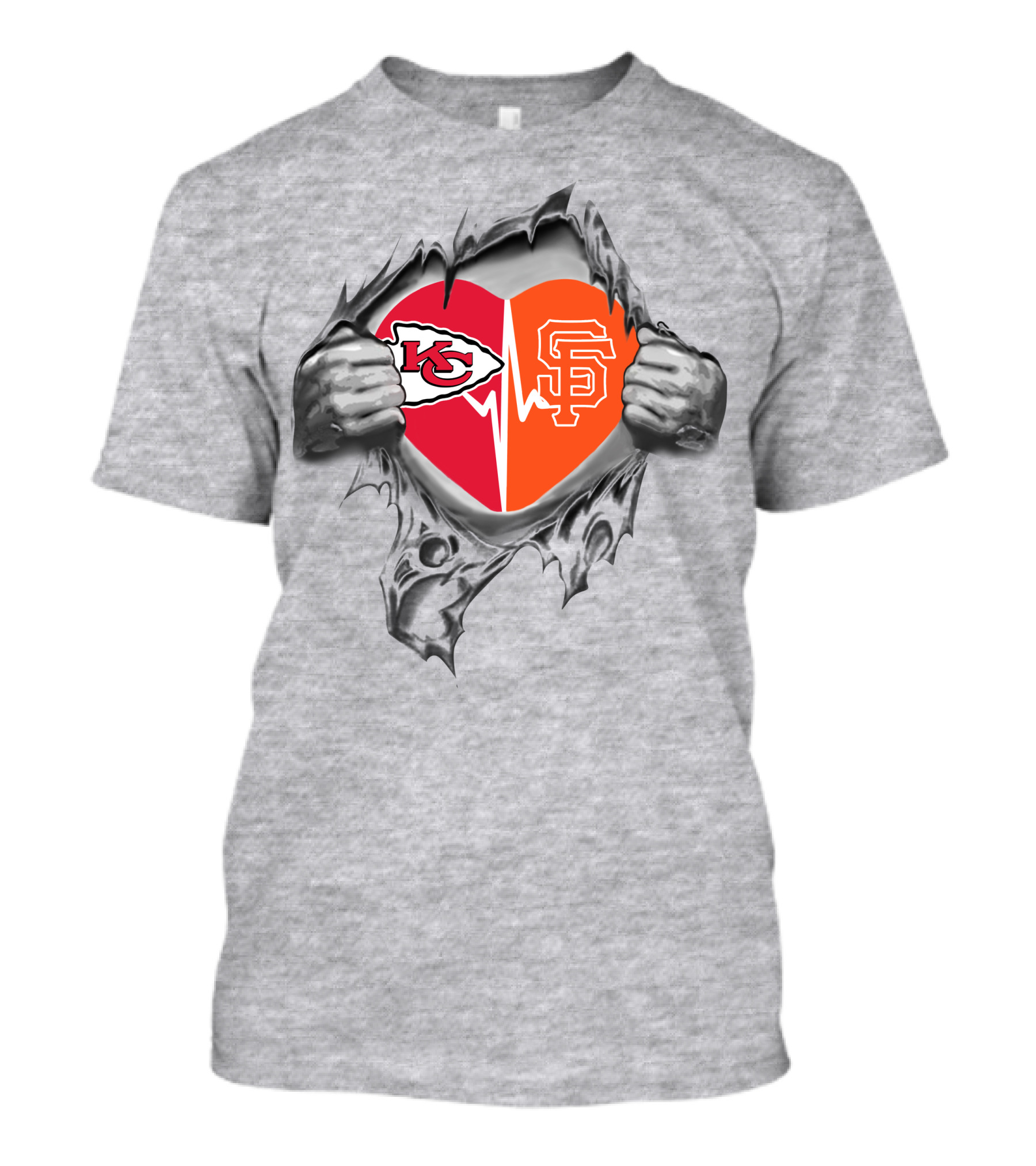 Chiefs San Francisco Giants Heart With Logos Chiefs Arrowhead Sf Monogram T-Shirt