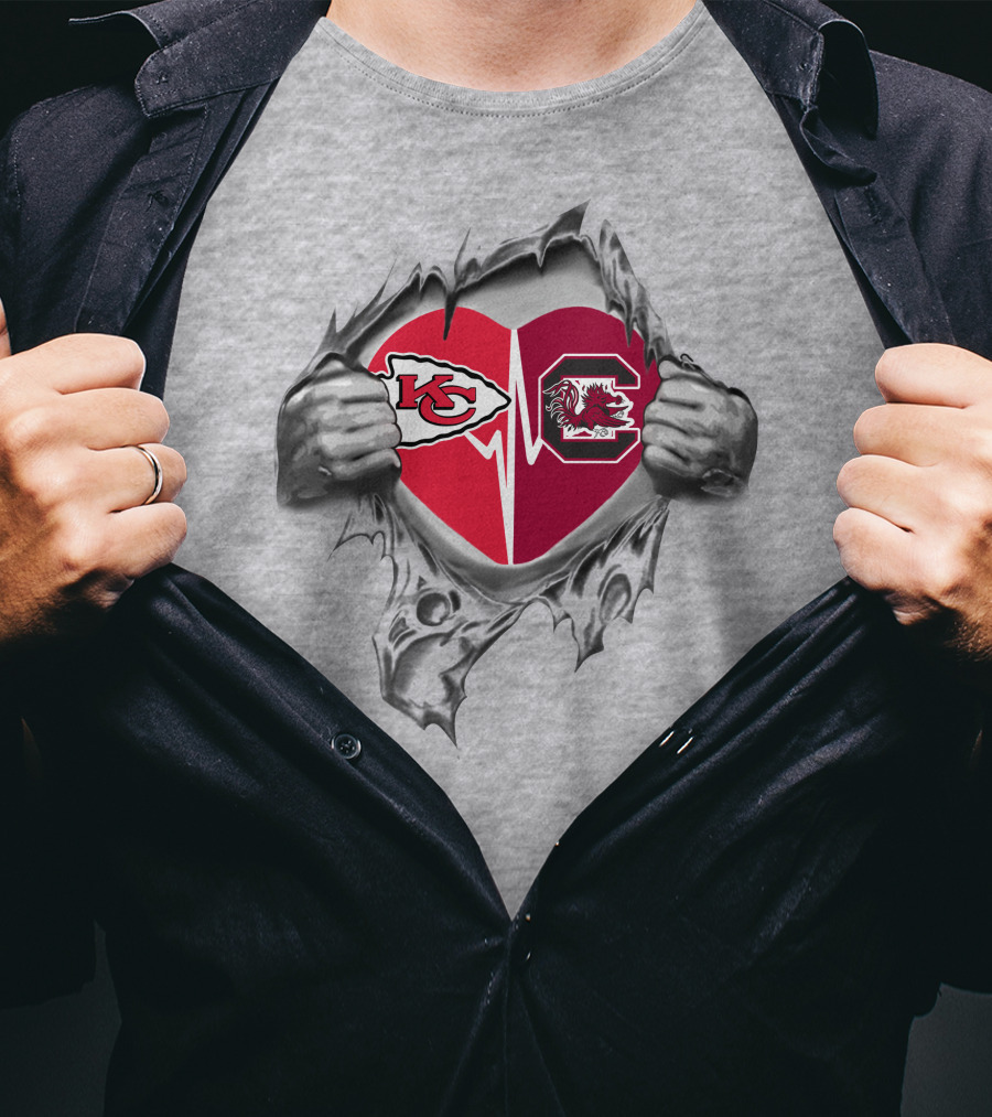Chiefs South Carolina Gamecocks Heartbeat Logo Combination T-Shirt
