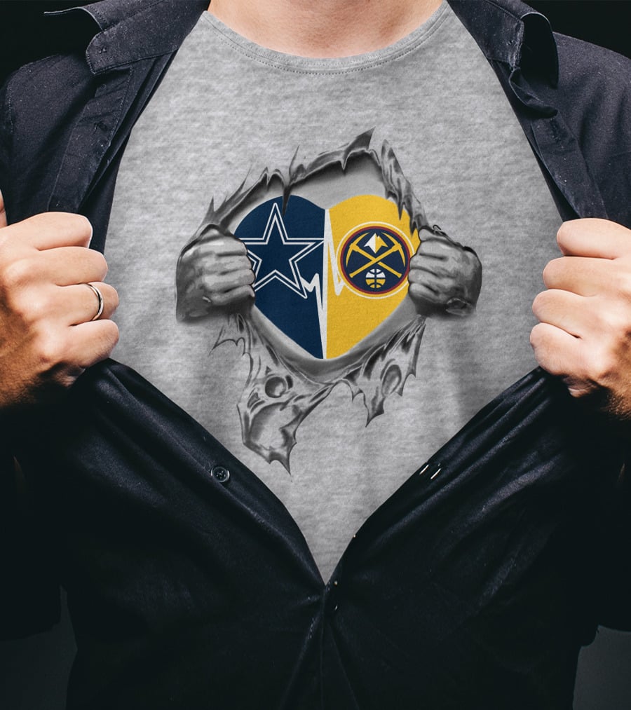 Cowboys Denver Nuggets Heart Design Featuring Team Logos And Hands T-Shirt