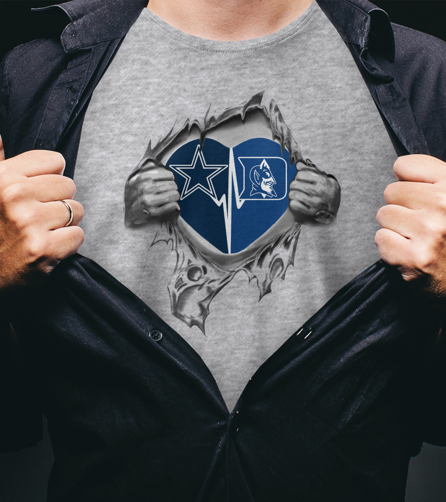 Cowboys Duke Heartbeat Star And Blue Devil Heart T-Shirt