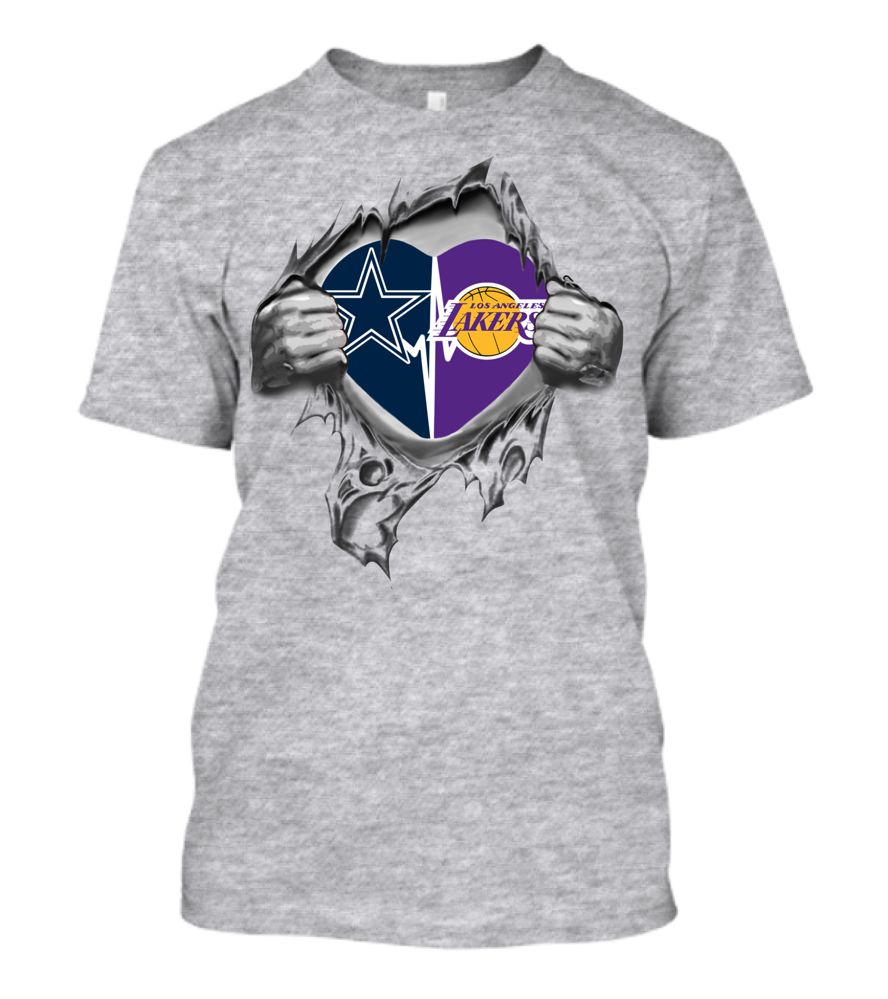 Cowboys Los Angeles Lakers Heart Steel Fan Pride T-Shirt