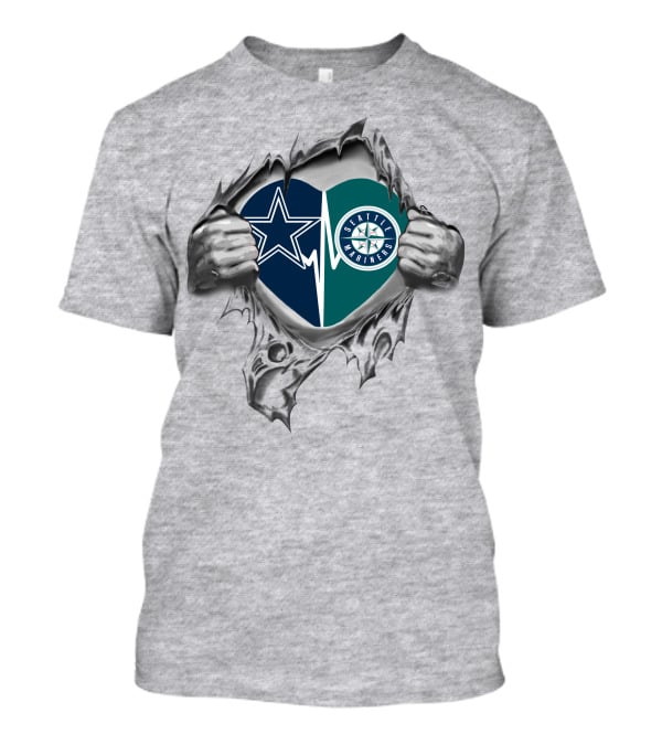 Cowboys Seattle Mariners Heart Logo Dual Loyalty T-Shirt