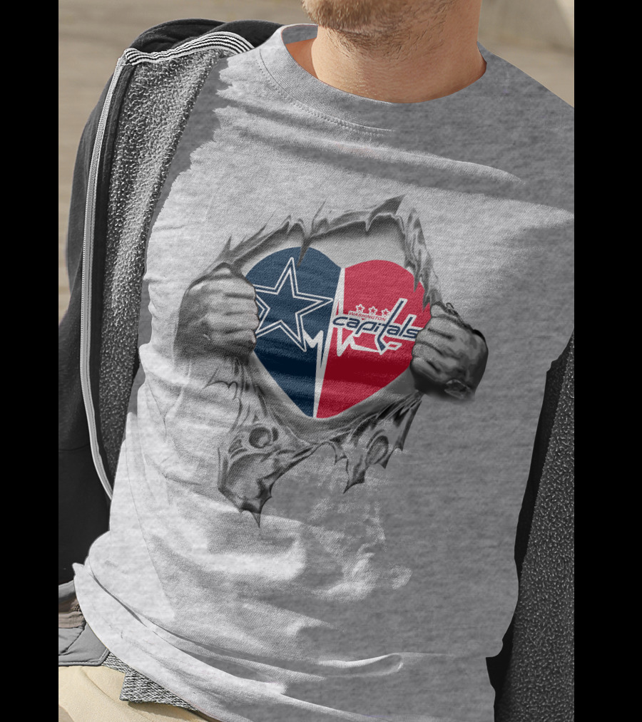 Cowboys Washington Capitals Heart Logos Torn Open T-Shirt