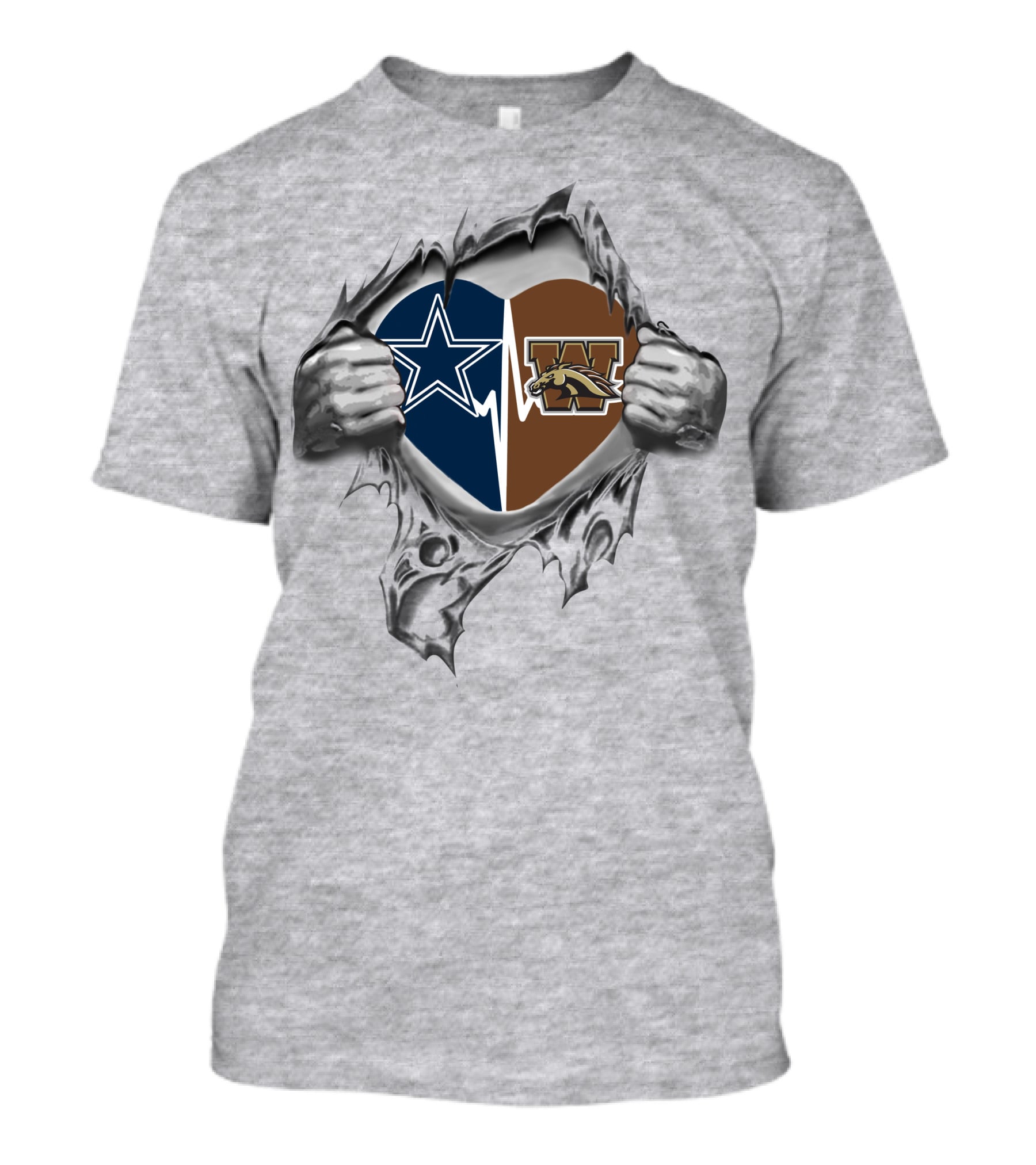 Cowboys Western Michigan Broncos Heart Logo Fusion T-Shirt