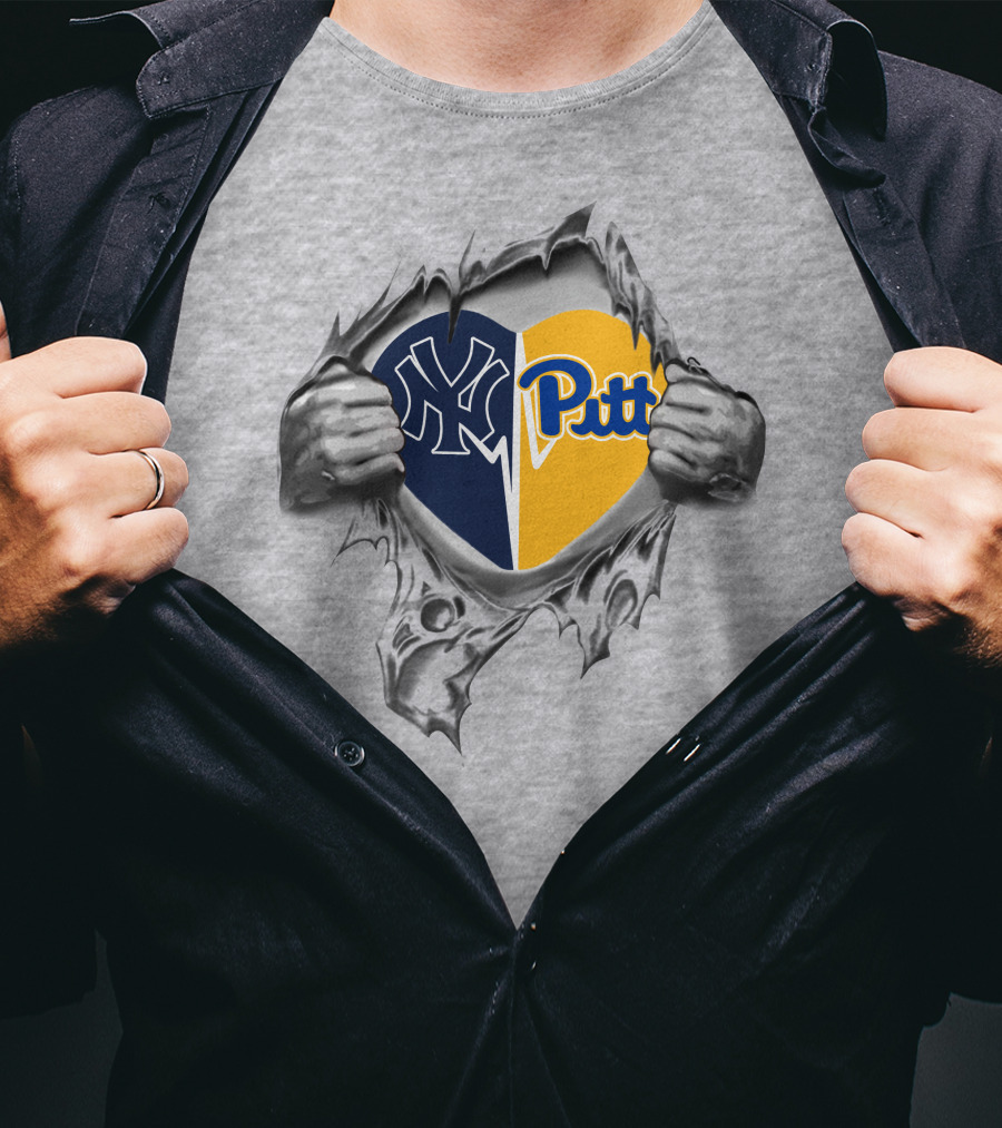 Yankees Pitt Split Heart With Torn Metal Effect T-Shirt