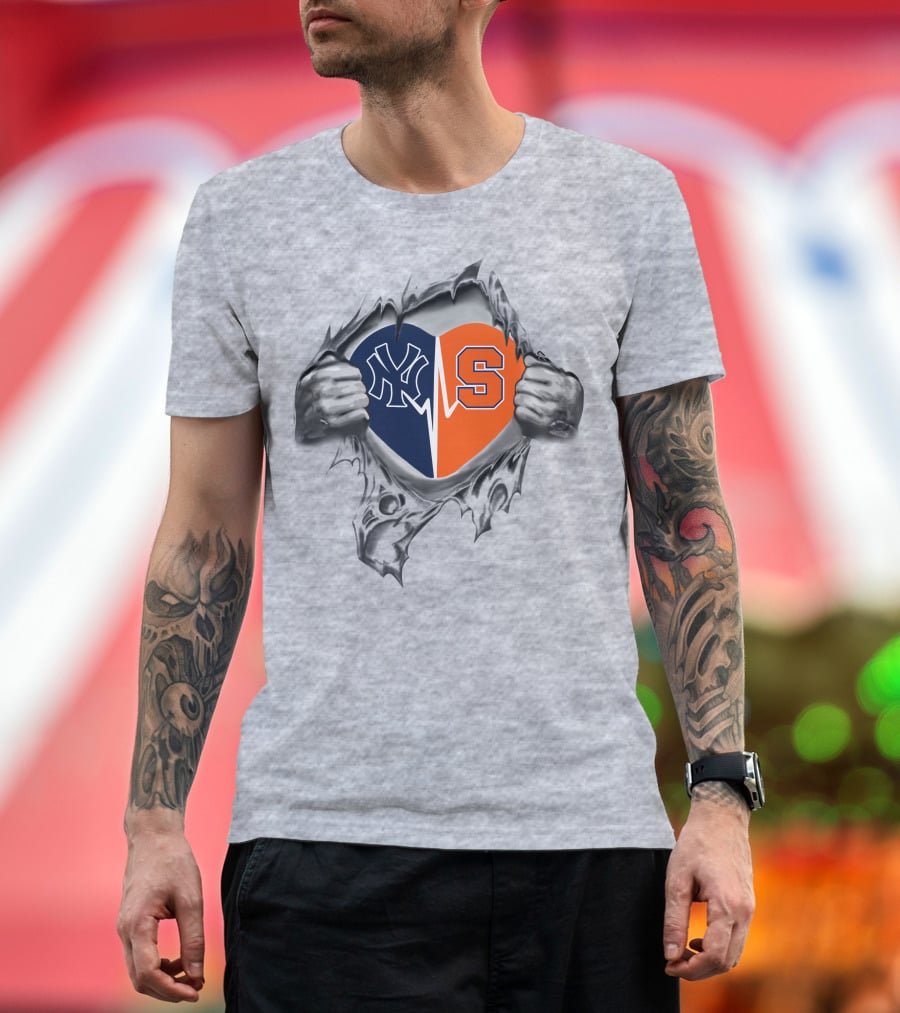 Yankees Syracuse Heart Split Ny Yankees Logo Syracuse University Orange T-Shirt