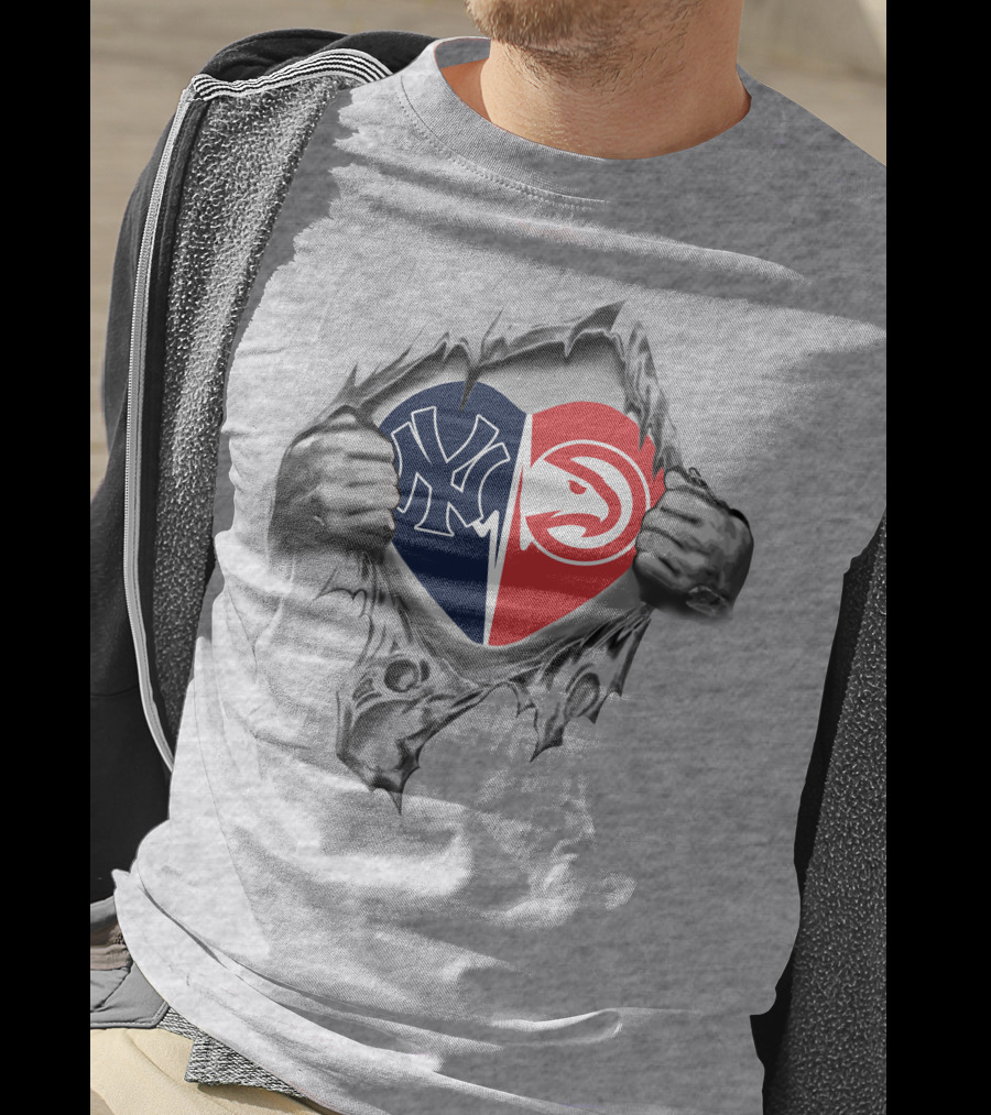 Yankees Atlanta Hawks Heart Logo Torn T-Shirt