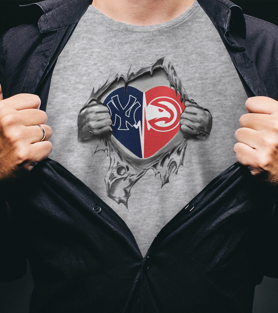 Yankees Atlanta Hawks Heart Logo Torn T-Shirt