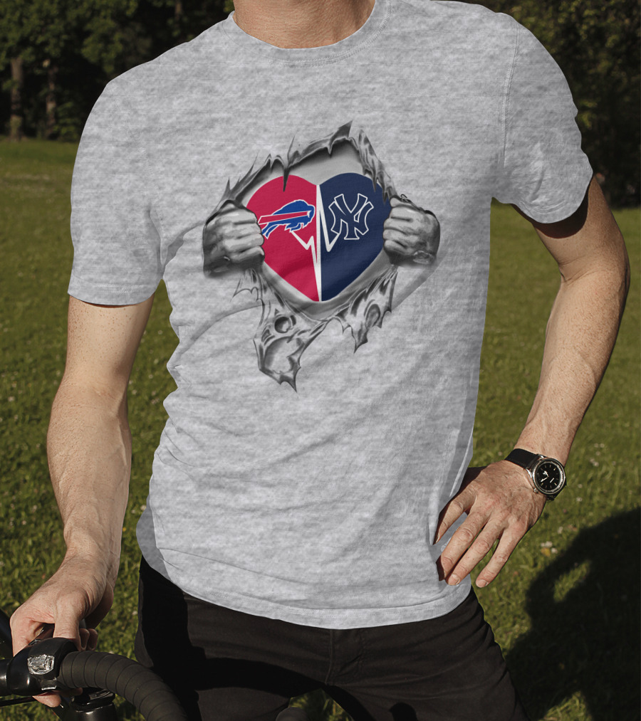 Yankees And Bills Fan Heart Rip T-Shirt