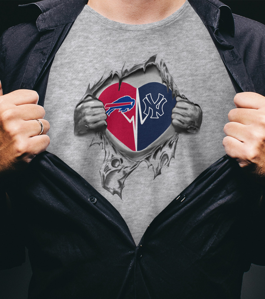 Yankees And Bills Fan Heart Rip T-Shirt