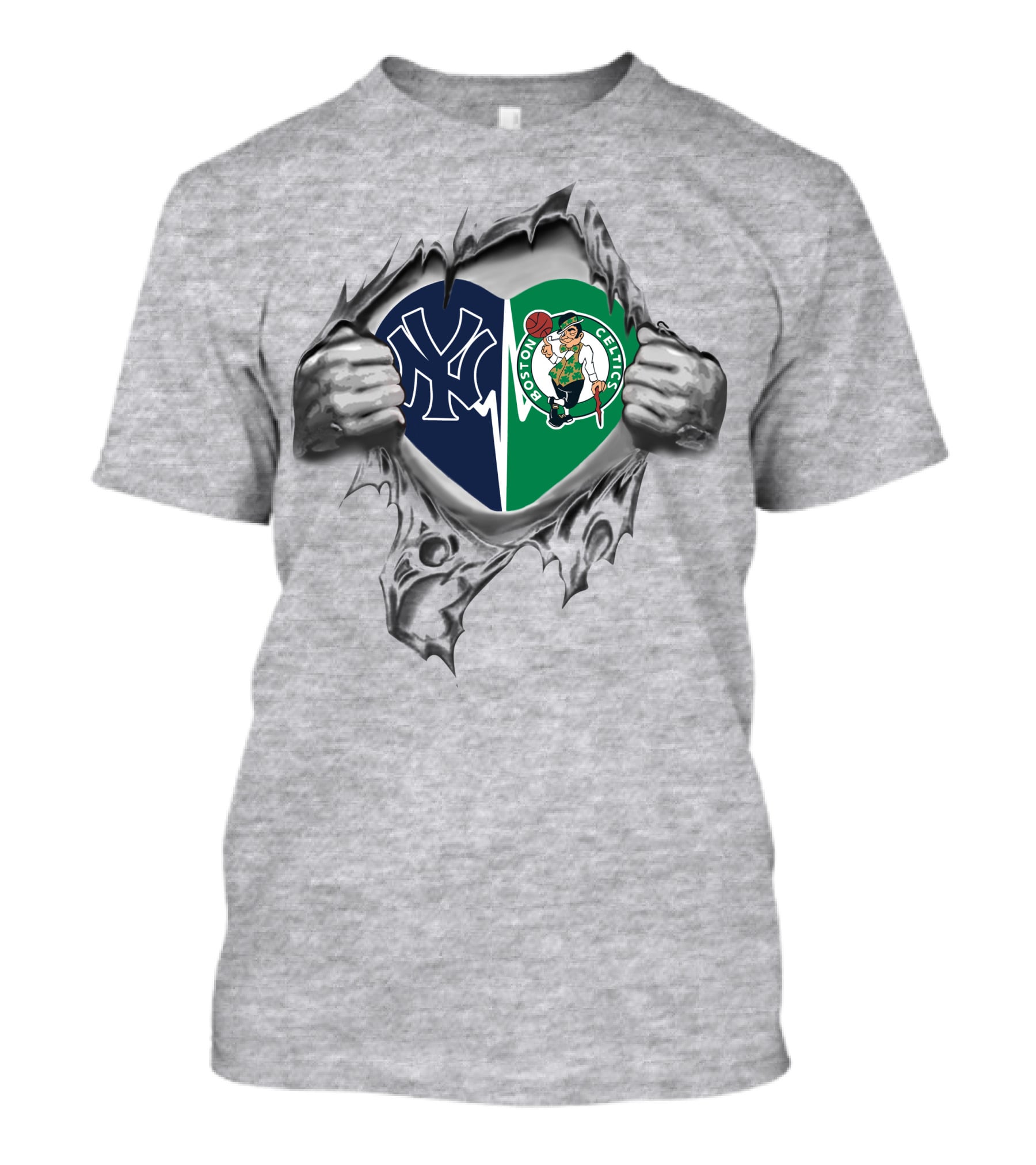 Yankees Celtics Heart Torn Open T-Shirt