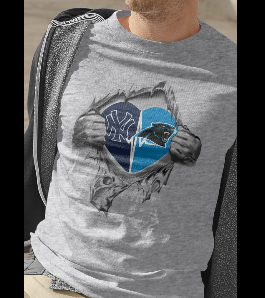 Yankees Carolina Panthers Heart Logo Split T-Shirt