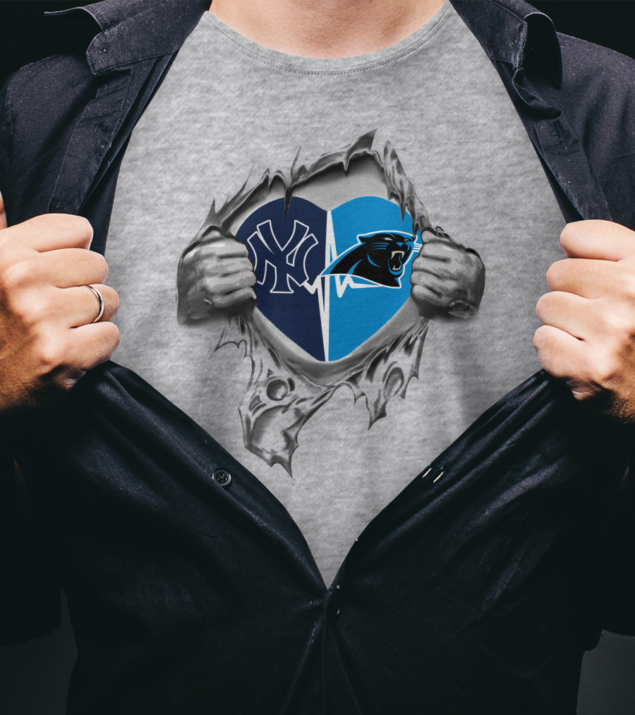 Yankees Carolina Panthers Heart Logo Split T-Shirt
