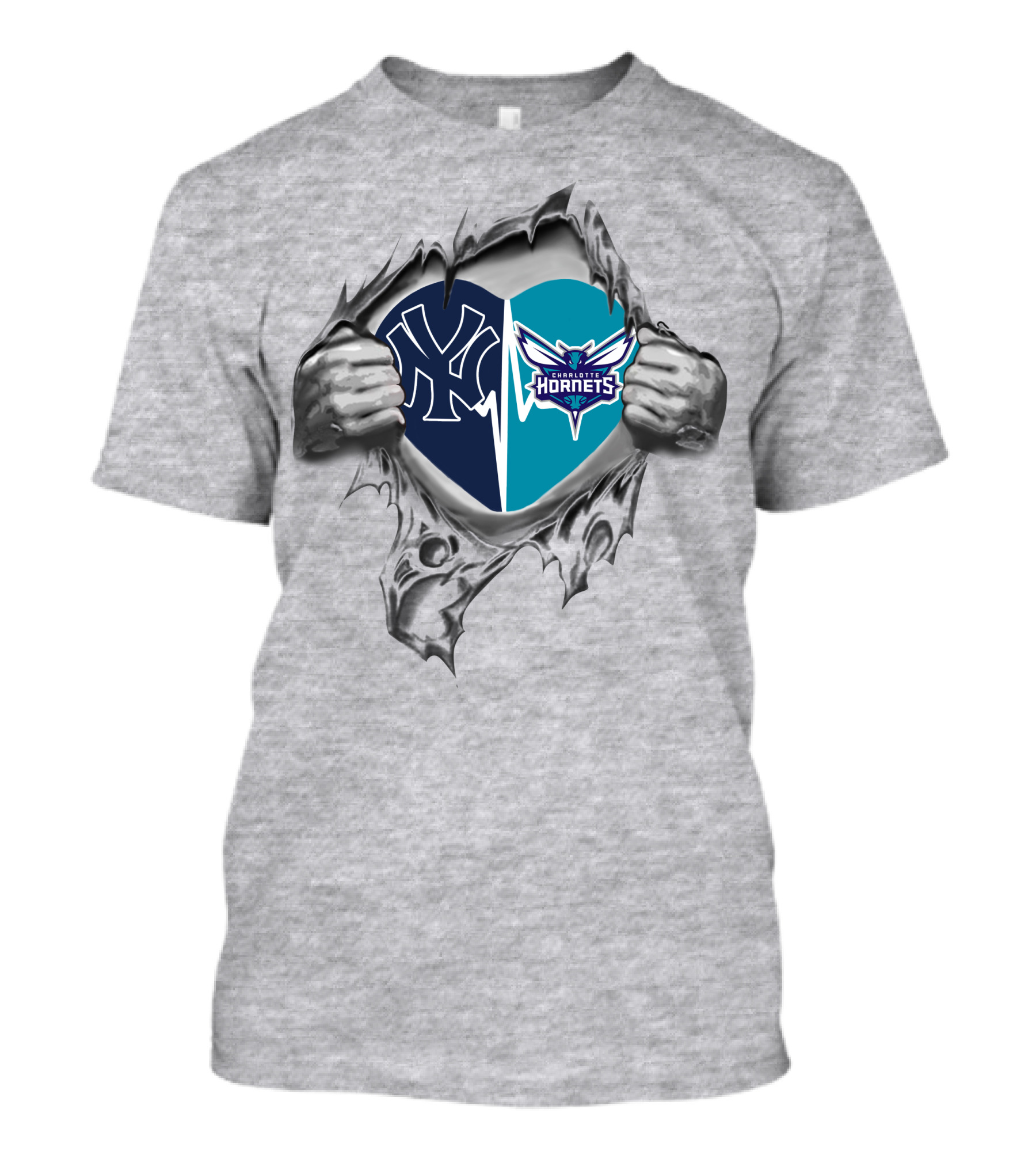 Yankees Charlotte Hornets Heart Logo Fusion T-Shirt