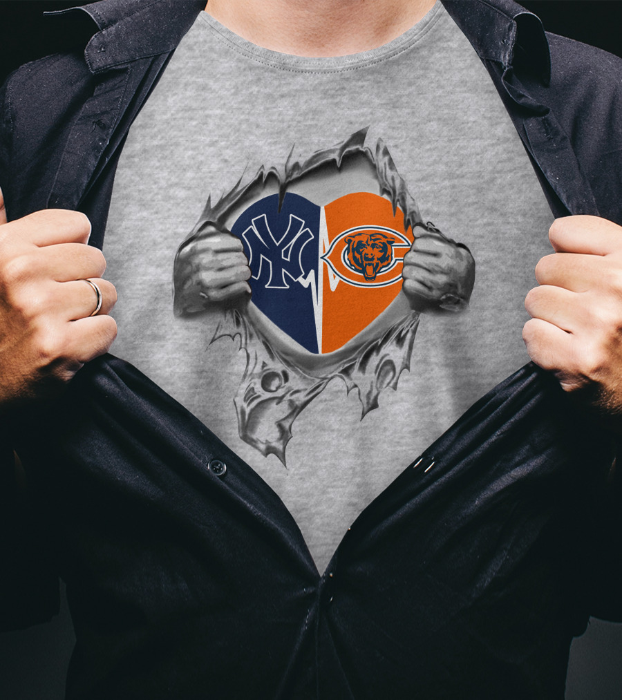 Yankees Chicago Bears Heart Logo Tear T-Shirt