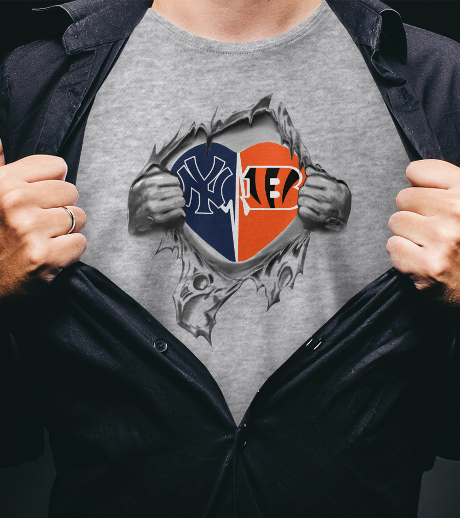 Yankees Cincinnati Bengals Heart Revealed With Iconic Logos And Team Spirit T-Shirt