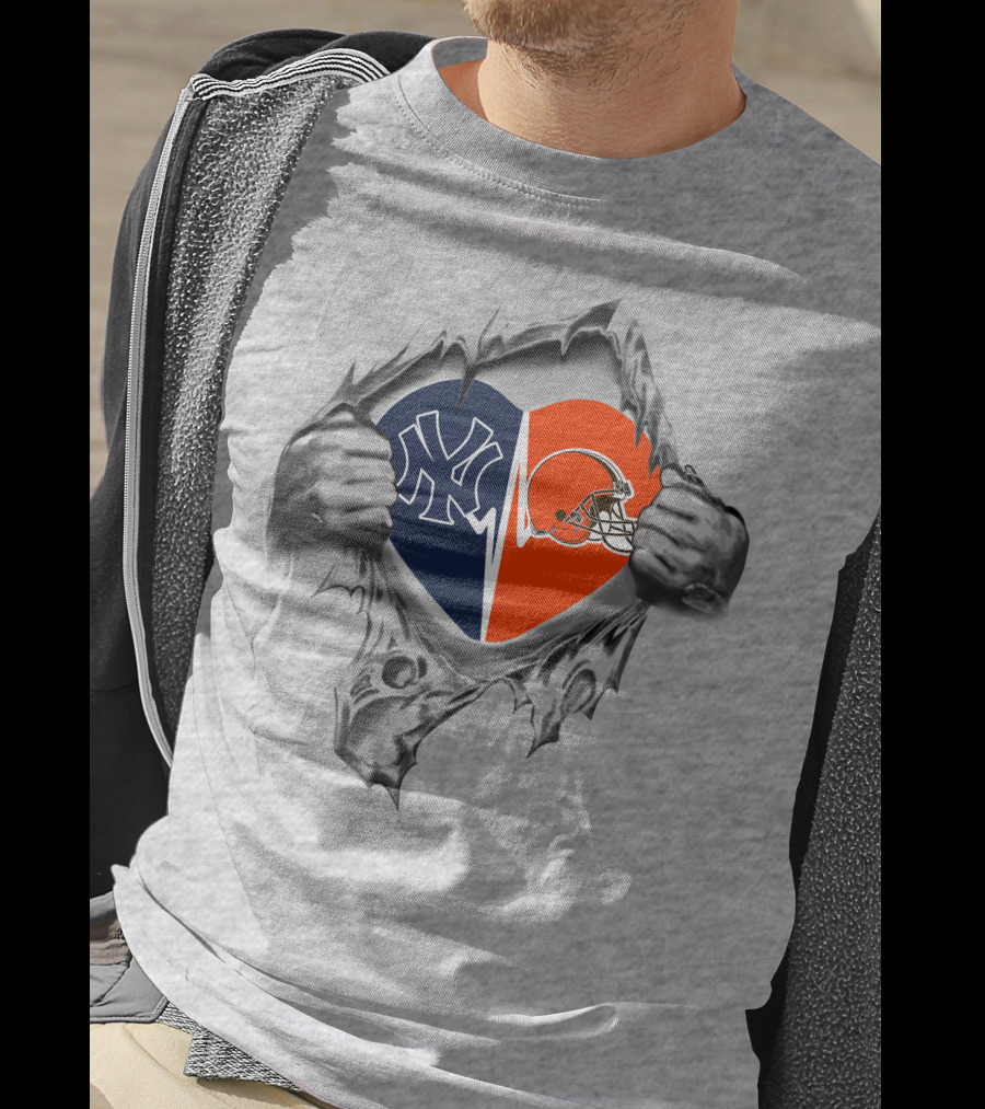 Yankees Cleveland Browns Heart Logos Fan Loyalty T-Shirt