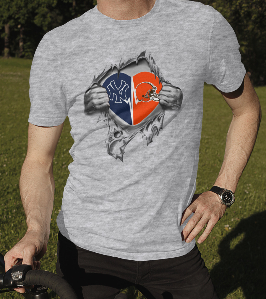 Yankees Cleveland Browns Heart Logos Fan Loyalty T-Shirt