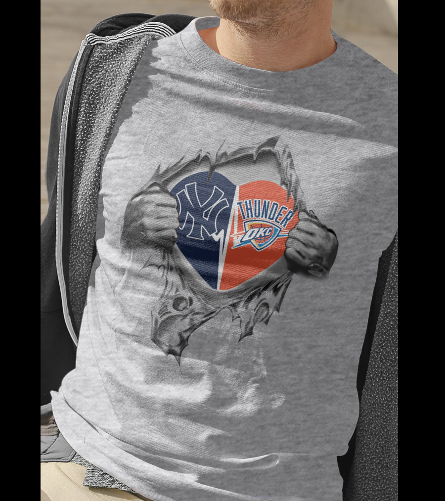 Yankees Oklahoma City Thunder Heart Logo Split T-Shirt