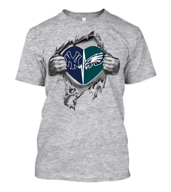 Yankees Eagles Heart Yankees Philadelphia Eagles Heart T-Shirt