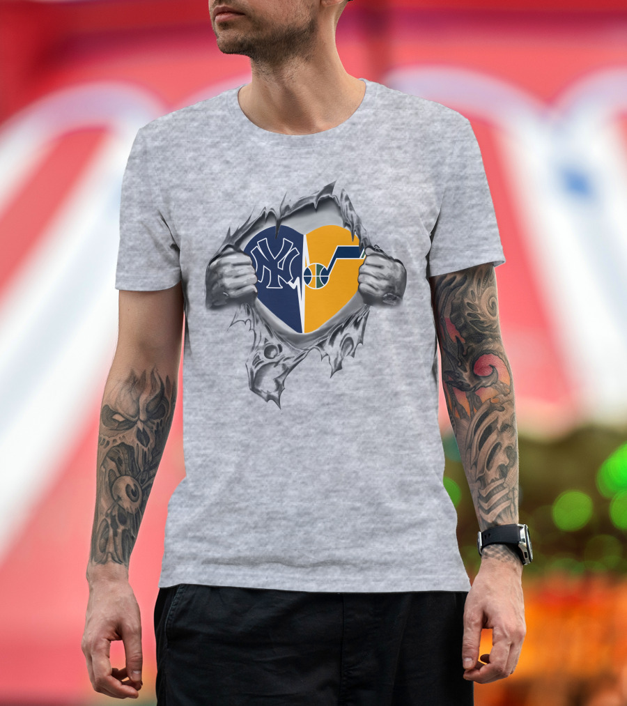 Yankees Utah Jazz Heart Logo Fusion T-Shirt