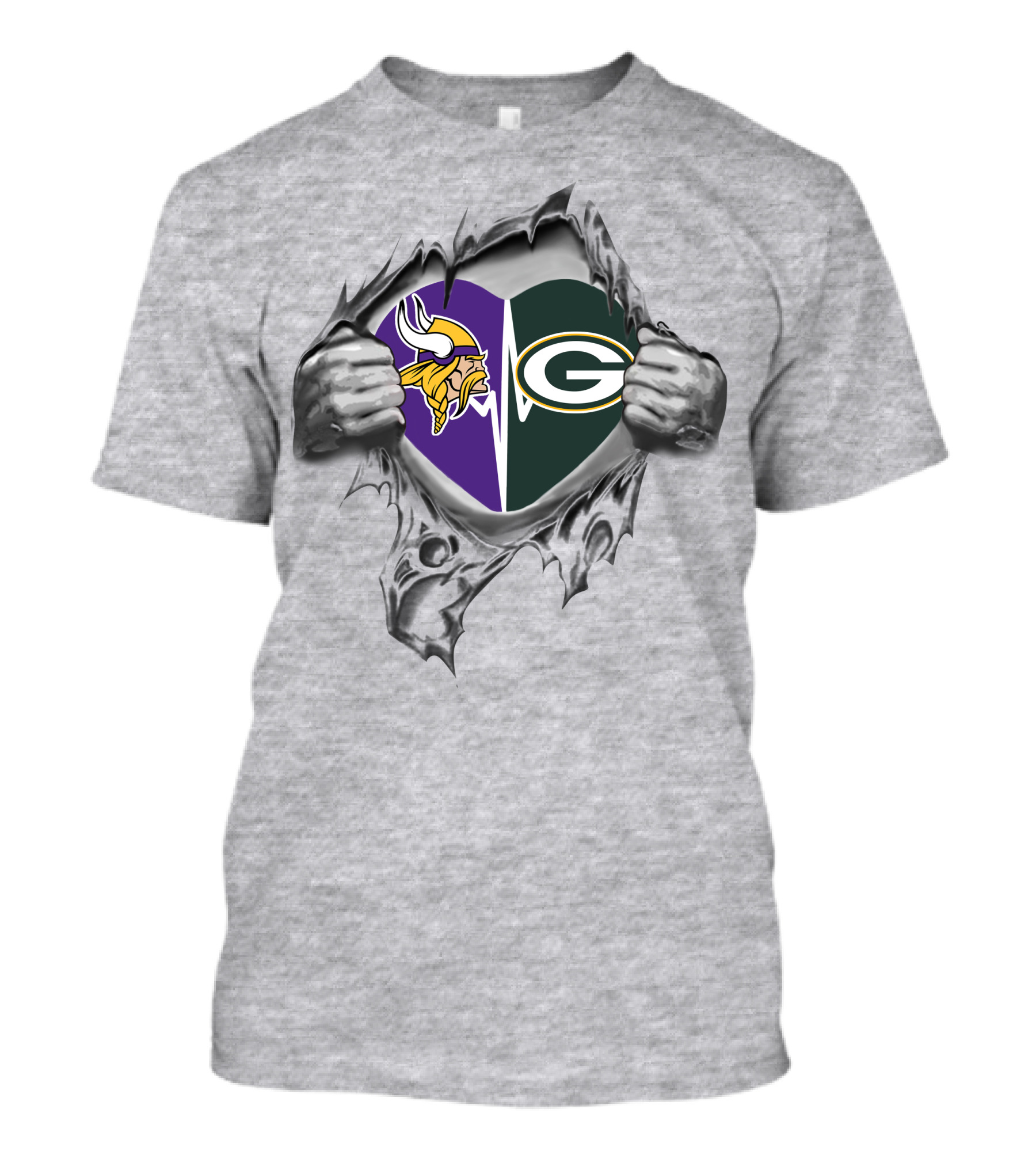Vikings Packers Heart Logo With Split Sports Allegiance T-Shirt