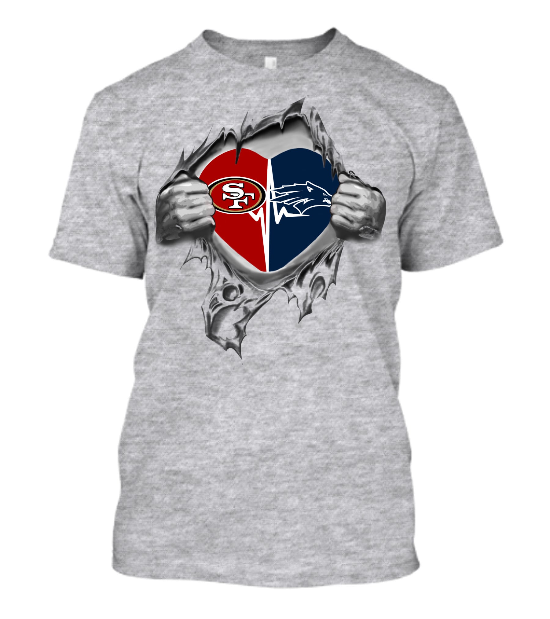 49ers Nevada Wolf Pack Heart Dual Loyalty T-Shirt
