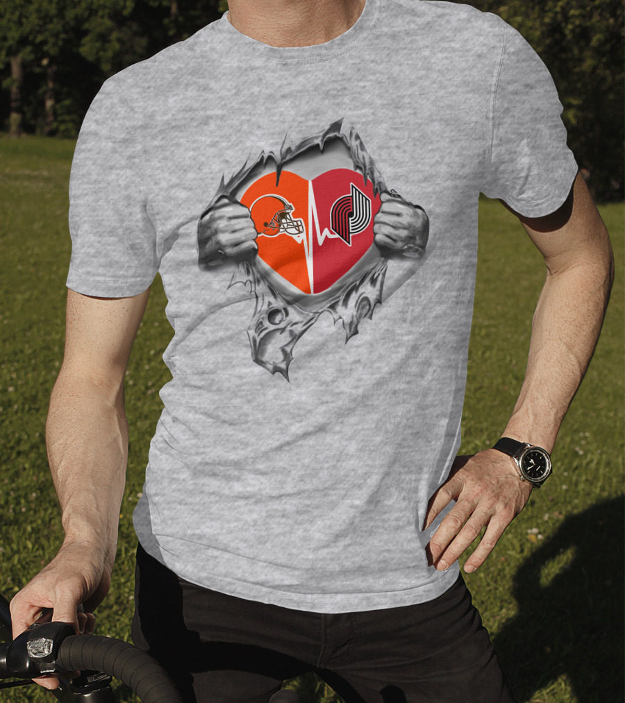 Cleveland Browns Portland Trail Blazers Heartbeat Fusion T-Shirt